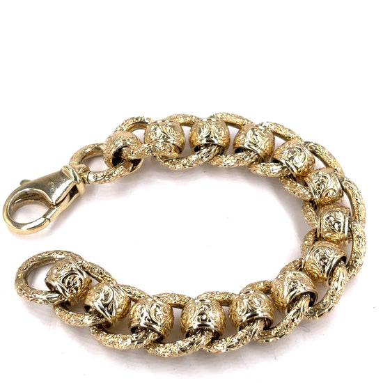 Men’s 9ct Yellow Gold Engraved RollerBall Bracelet - 129.2g 9” - Hyman’s Jewellers