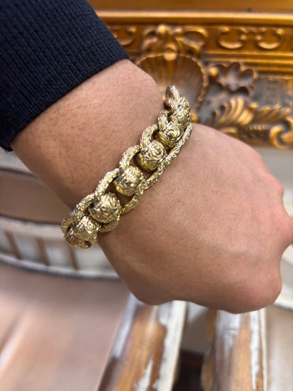 Men’s 9ct Yellow Gold Engraved RollerBall Bracelet - 129.2g 9” - Hyman’s Jewellers