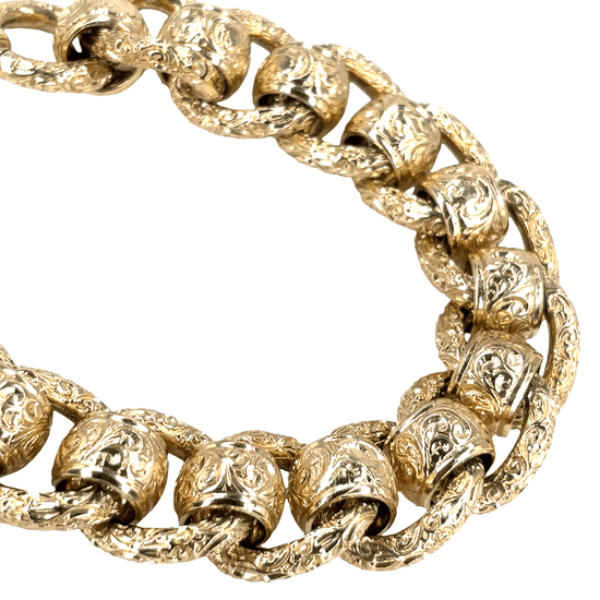 Men’s 9ct Yellow Gold Engraved RollerBall Bracelet - 129.2g 9” - Hyman’s Jewellers