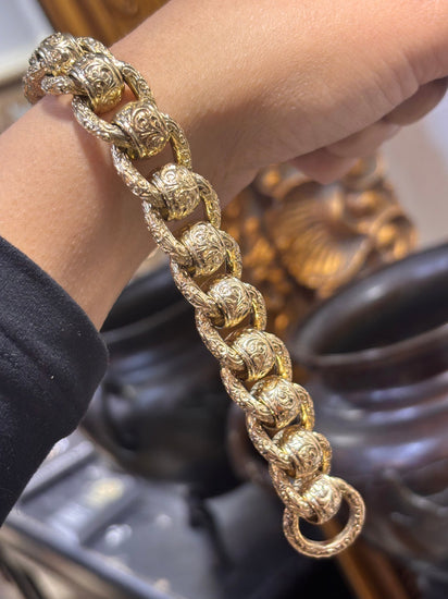 Men’s 9ct Yellow Gold Engraved RollerBall Bracelet - 129.2g 9” - Hyman’s Jewellers