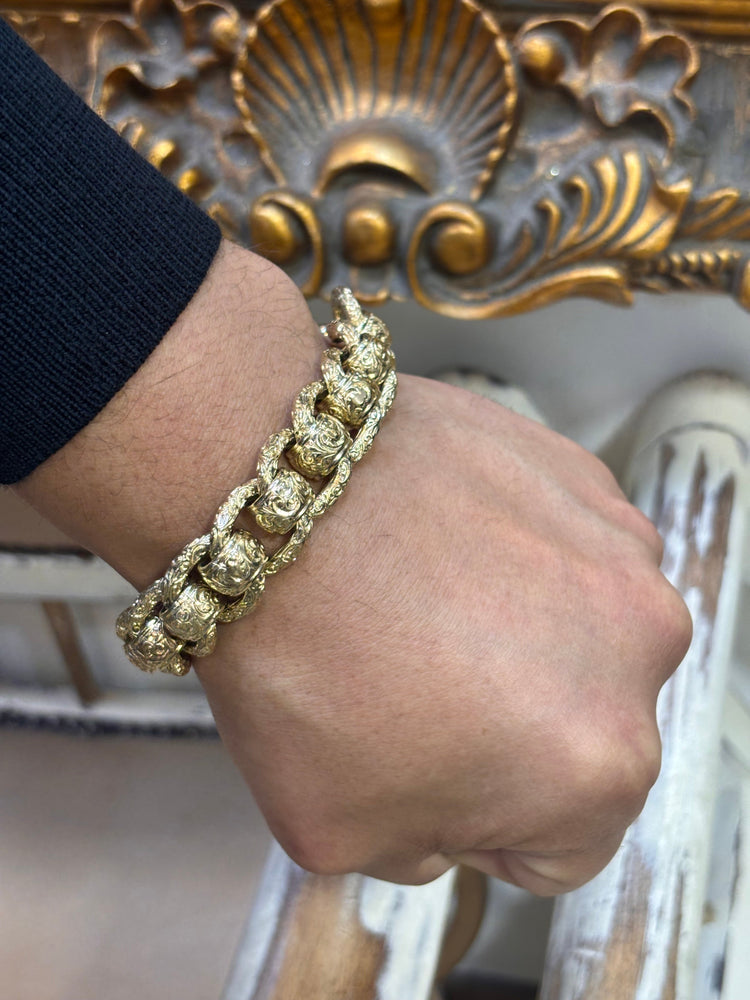 Men’s 9ct Yellow Gold Engraved RollerBall Bracelet - 129.2g 9” - Hyman’s Jewellers