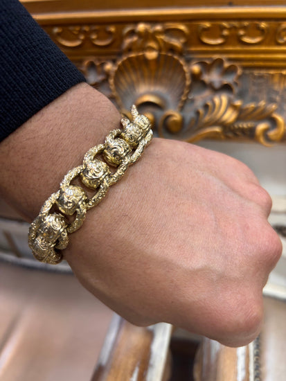 Men’s 9ct Yellow Gold Engraved RollerBall Bracelet - 129.2g 9” - Hyman’s Jewellers