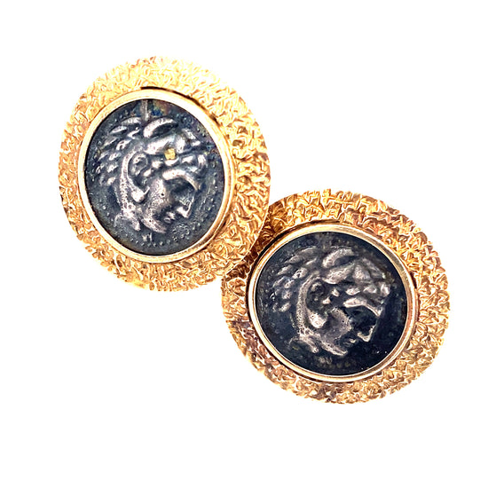 Men’s 9ct Yellow Gold Engraved Roman Coin Style Cufflinks - Hyman’s Jewellers