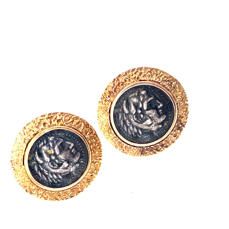 Men’s 9ct Yellow Gold Engraved Roman Coin Style Cufflinks - Hyman’s Jewellers