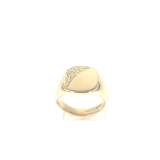 Men’s 9ct Yellow Gold Engraved Signet Ring - 11.5g - Hyman’s Jewellers
