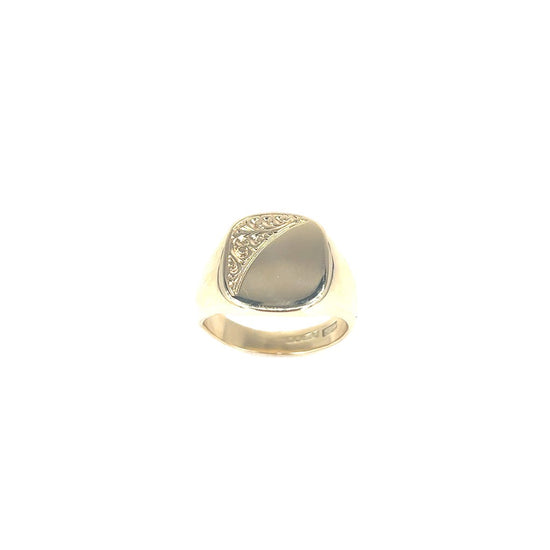 Men’s 9ct Yellow Gold Engraved Signet Ring - 11.5g - Hyman’s Jewellers