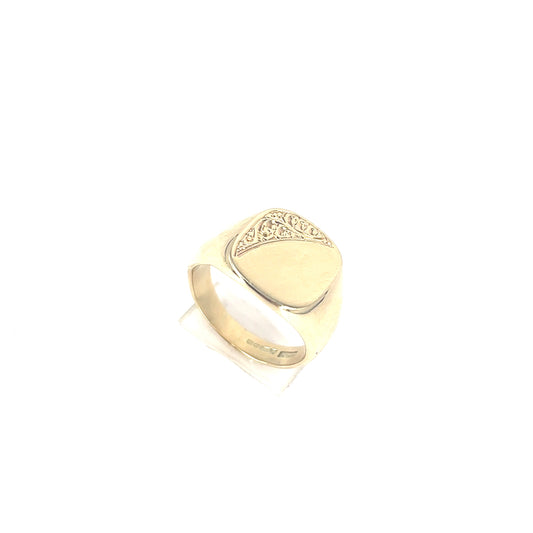 Men’s 9ct Yellow Gold Engraved Signet Ring - 11.5g - Hyman’s Jewellers