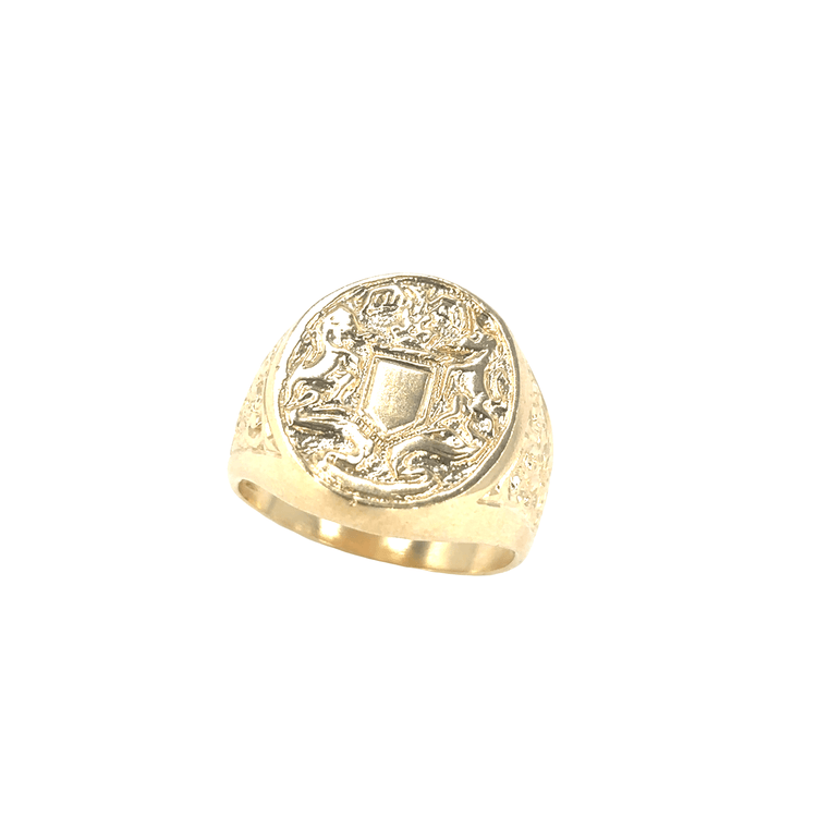 Men’s 9ct Yellow Gold Heraldic Signet Ring - 9.7g Size Q - Hyman’s Jewellers