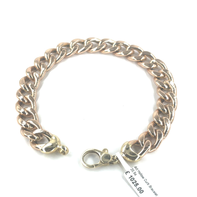 Men’s 9ct Yellow Gold Hollow Curb Bracelet - 8” 20.5g - Hyman’s Jewellers