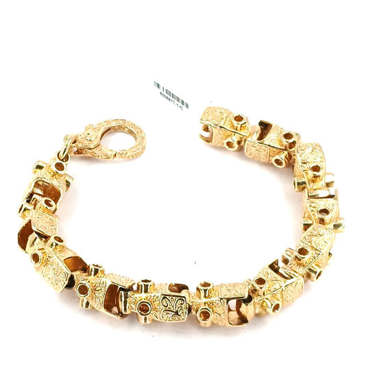 Men's 9ct Yellow Gold Lego Bracelet with Intricate Etched Detailing - 59.4g - Hyman’s Jewellers