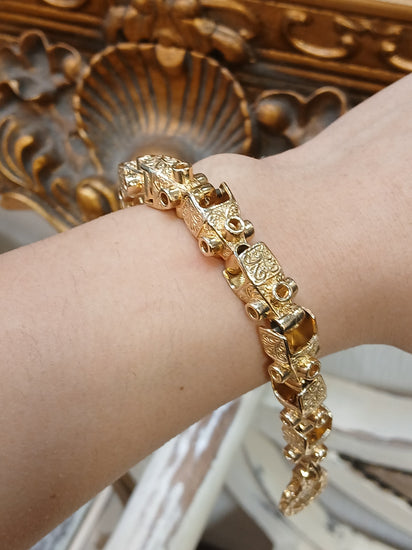 Men's 9ct Yellow Gold Lego Bracelet with Intricate Etched Detailing - 59.4g - Hyman’s Jewellers