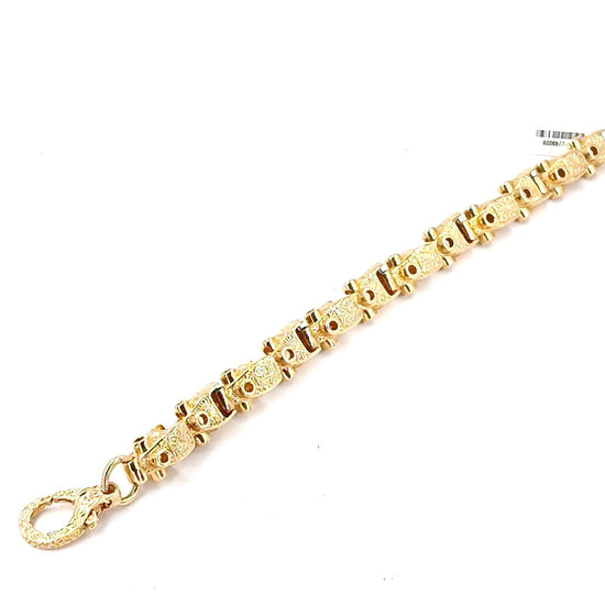Men's 9ct Yellow Gold Lego Bracelet with Intricate Etched Detailing - 59.4g - Hyman’s Jewellers