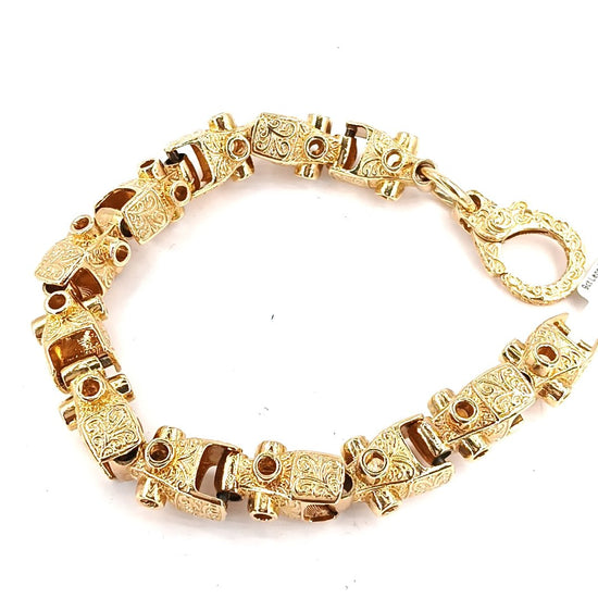 Men's 9ct Yellow Gold Lego Bracelet with Intricate Etched Detailing - 59.4g - Hyman’s Jewellers