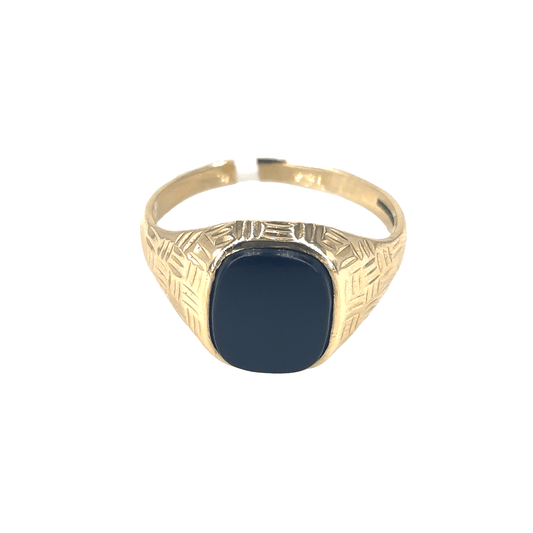 Men’s 9ct Yellow Gold Signet Ring with Cabochon Onyx - 3.4g Size V - Hyman’s Jewellers