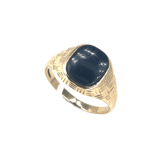 Men’s 9ct Yellow Gold Signet Ring with Cabochon Onyx - 3.4g Size V - Hyman’s Jewellers