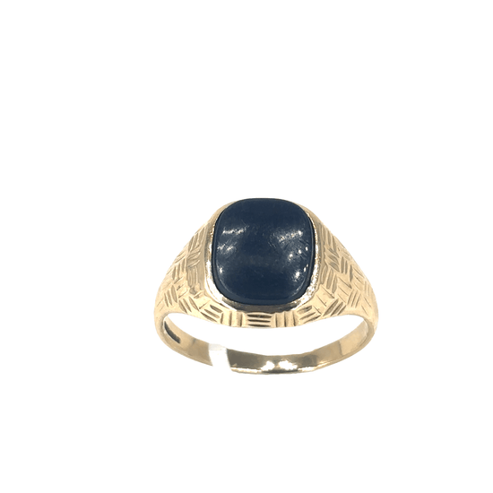 Men’s 9ct Yellow Gold Signet Ring with Cabochon Onyx - 3.4g Size V - Hyman’s Jewellers