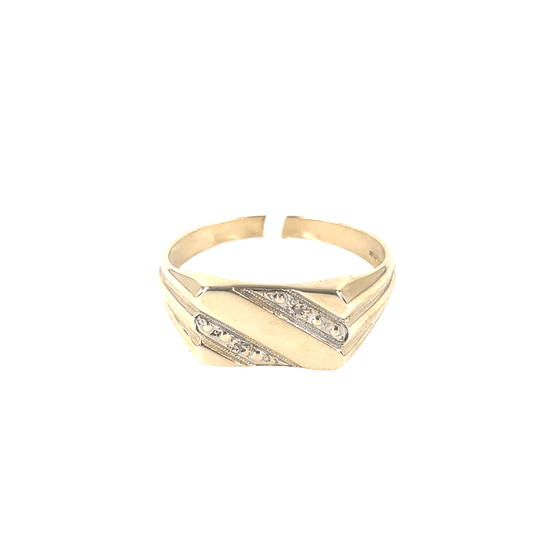 Men’s 9ct Yellow Gold Signet Ring with Round Cut Diamonds - 3.7g Size Y - Hyman’s Jewellers