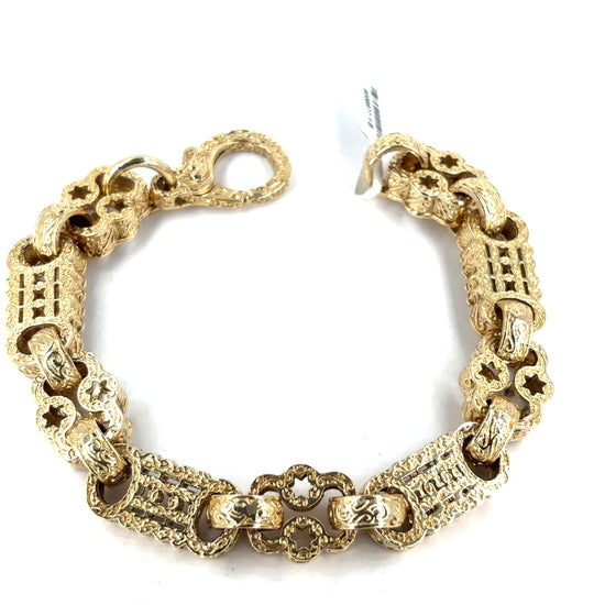 Men's 9ct Yellow Gold Stars and Bars Bracelet - XL 50.3g 10" - Hyman’s Jewellers