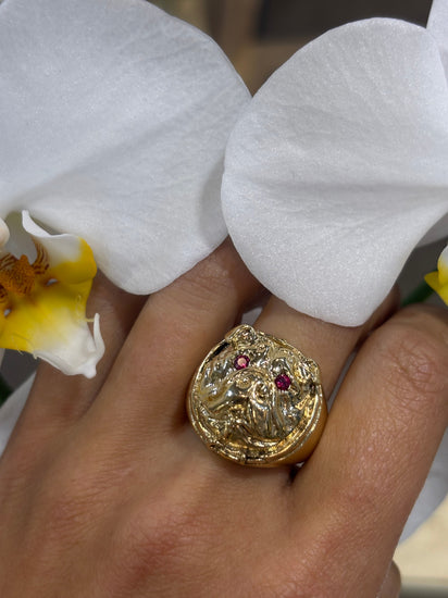 Men’s 9ct Yellow Gold XL Bull Dog Ring - 20.8g - Hyman’s Jewellers