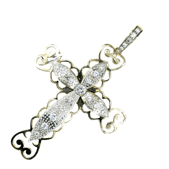 Men’s 9ct Yellow Gold XL CZ Cross Pendant - 5.5” 71.8g - Hyman’s Jewellers