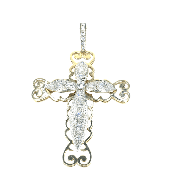 Men’s 9ct Yellow Gold XL CZ Cross Pendant - 5.5” 71.8g - Hyman’s Jewellers