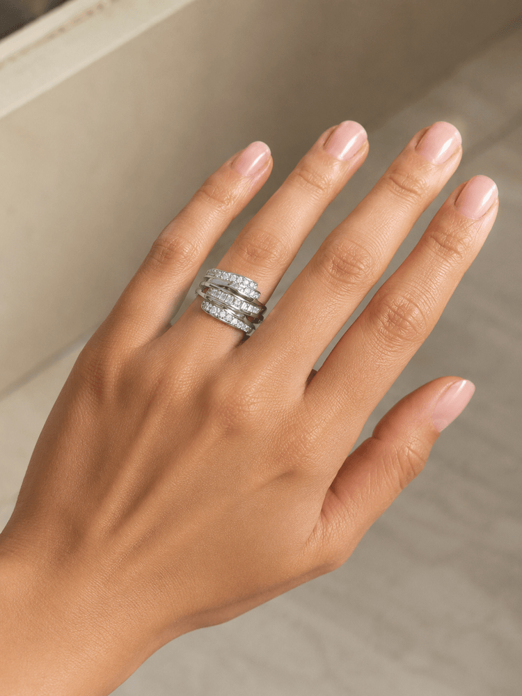 Multi - Row Diamond Swirl Cocktail Ring in 18CT White Gold - Hyman’s Jewellers