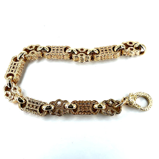 Ornate 9ct Yellow Gold Filigree Link Chain Bracelet - Hyman’s Jewellers