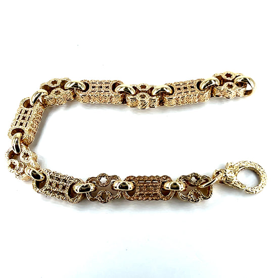 Ornate 9ct Yellow Gold Filigree Link Chain Bracelet - Hyman’s Jewellers