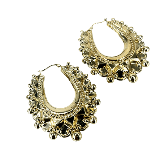 Ornate 9CT Yellow Gold Hoop Earrings with Beaded Accents - Hyman’s Jewellers
