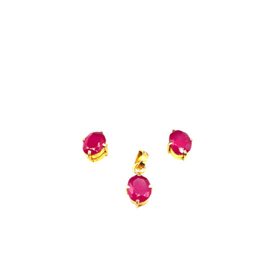 Oval Cut Red Ruby Stud Earrings and Pendant Set — 21CT Yellow Gold - Hyman’s Jewellers