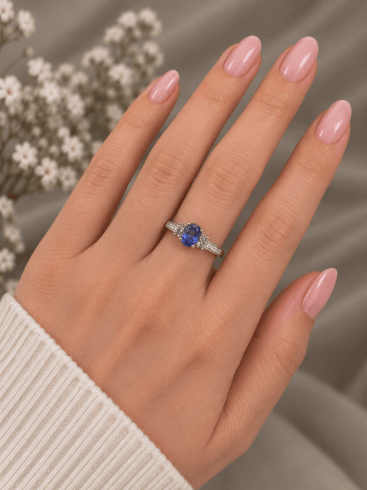 Oval Tanzanite Multi-Stone Ring in 9CT White Gold 2.9g - Hyman’s Jewellers