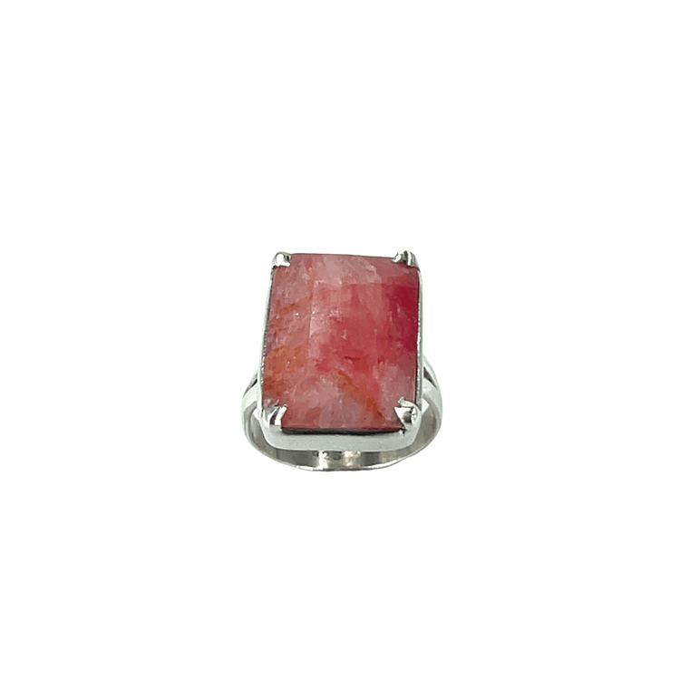 Rectangular Red Ruby Solitaire Ring — Sterling Silver - Hyman’s Jewellers