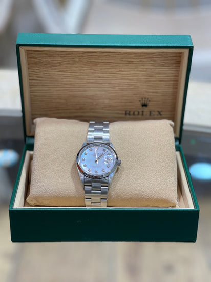 Rolex 34mm with Mother-of-Pearl and Diamond Dial - Hyman’s Jewellers