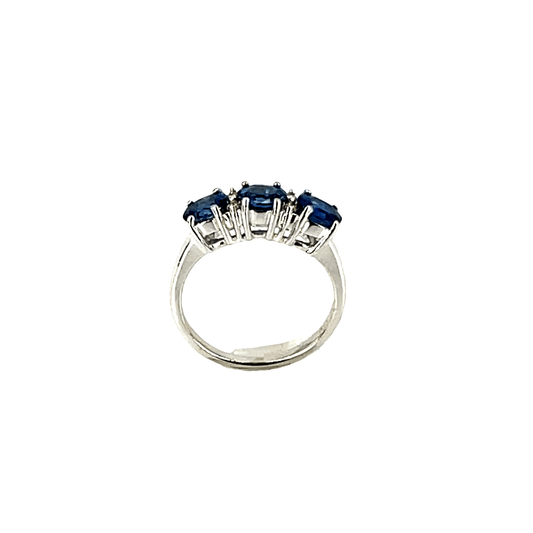 Royal Blue Sapphire Three-Stone Ring in 14ct White Gold 2.7g - Hyman’s Jewellers