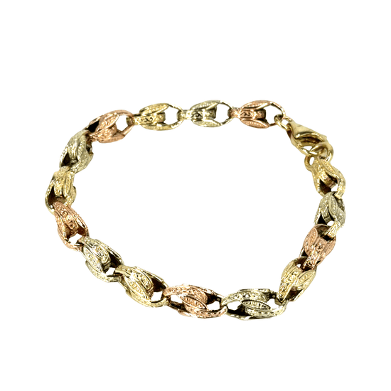 Textured Interlocking Link Chain Bracelet Mixed of 9CT Yellow and Rose Gold - Hyman’s Jewellers