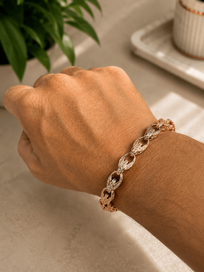 Textured Interlocking Link Chain Bracelet Mixed of 9CT Yellow and Rose Gold - Hyman’s Jewellers