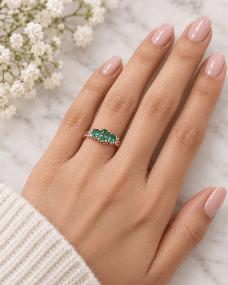 Three-Stone Oval Emerald Ring in 18CT Yellow Gold - Hyman’s Jewellers