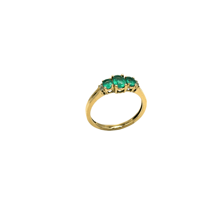 Three-Stone Oval Emerald Ring in 18CT Yellow Gold - Hyman’s Jewellers