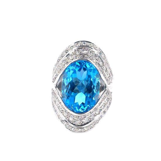 Unisex 18ct White Gold Diamond Blue Topaz Dress Ring - 2.50ct - Hyman’s Jewellers