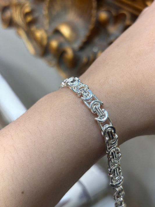 Unisex 925 Silver Flat Byzantine Bracelet - 8” - Hyman’s Jewellers
