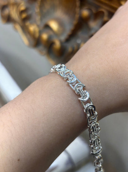 Unisex 925 Silver Flat Byzantine Bracelet - 8” - Hyman’s Jewellers