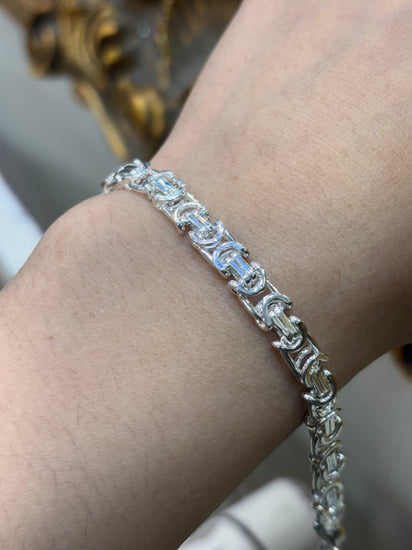 Unisex 925 Silver Flat Byzantine Bracelet - 8” - Hyman’s Jewellers
