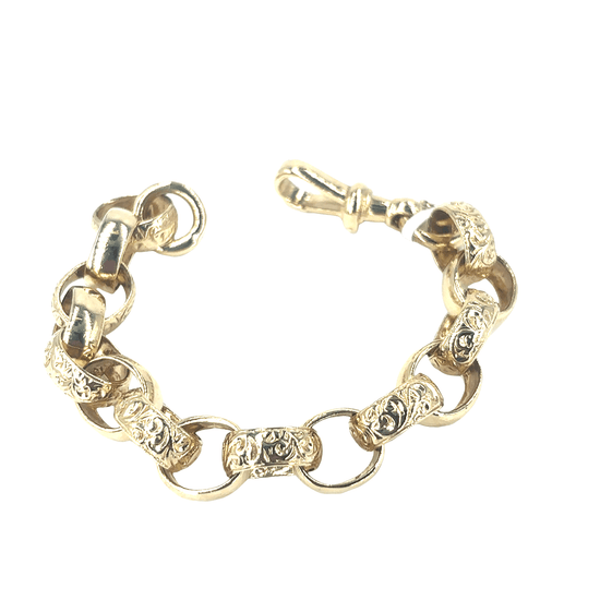Unisex 9ct Engraved Yellow Gold Belcher Chain Bracelet - 7” 30.1g - Hyman’s Jewellers