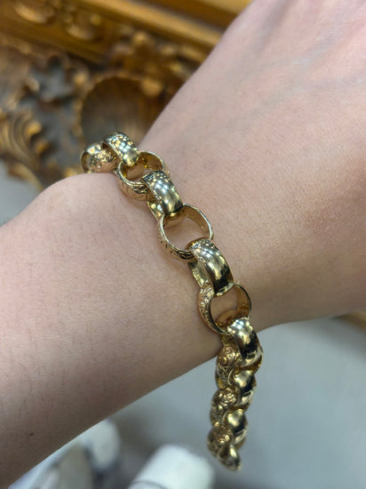 Unisex 9ct Engraved Yellow Gold Belcher Chain Bracelet - 7” 30.1g - Hyman’s Jewellers