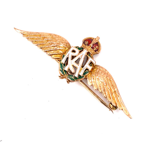 Unisex 9ct Yellow Gold Enamelled Original Vintage “RAF” Brooch - 6g - Hyman’s Jewellers