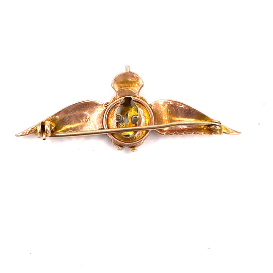 Unisex 9ct Yellow Gold Enamelled Original Vintage “RAF” Brooch - 6g - Hyman’s Jewellers