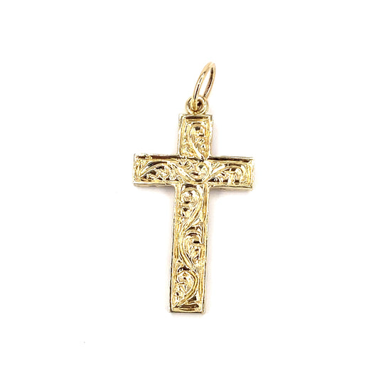 Unisex 9ct Yellow Gold Engraved Cross - 4g - Hyman’s Jewellers