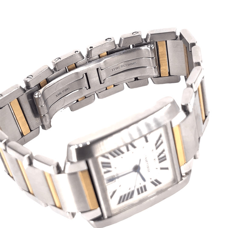 Unisex Cartier Tank stainless Steel Wristwatch with 18ct Yellow Gold Accents and Sapphire Cabochon - Hyman’s Jewellers