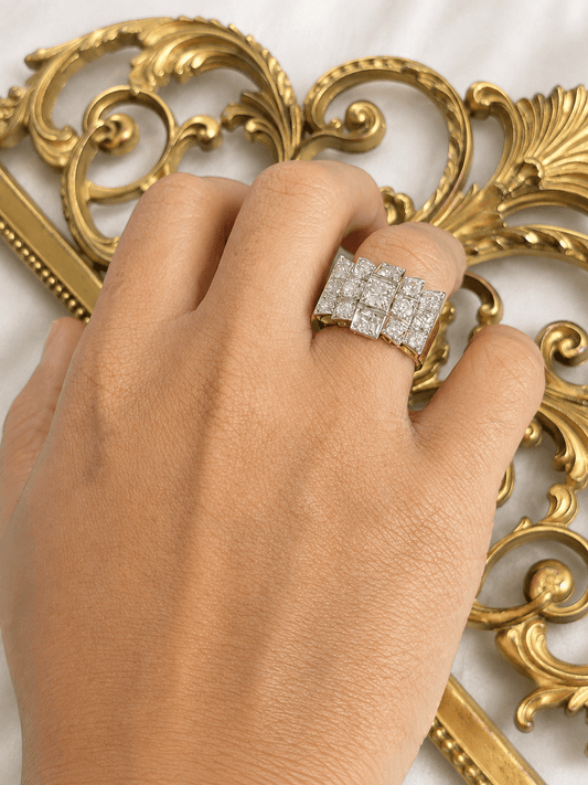 Vintage-Inspired Diamond Grid Ring in 18CT Yellow Gold - Hyman’s Jewellers