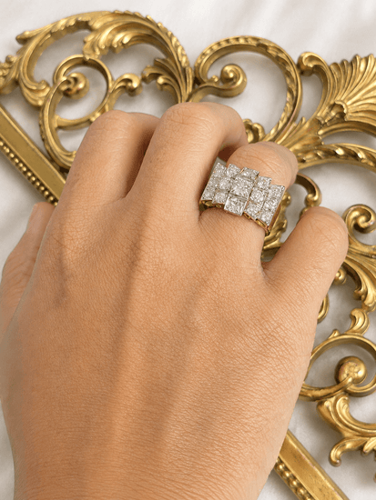 Vintage-Inspired Diamond Grid Ring in 18CT Yellow Gold - Hyman’s Jewellers